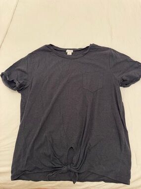 J. Crew Black Short-Sleeve Pocket Tee with Front Tie